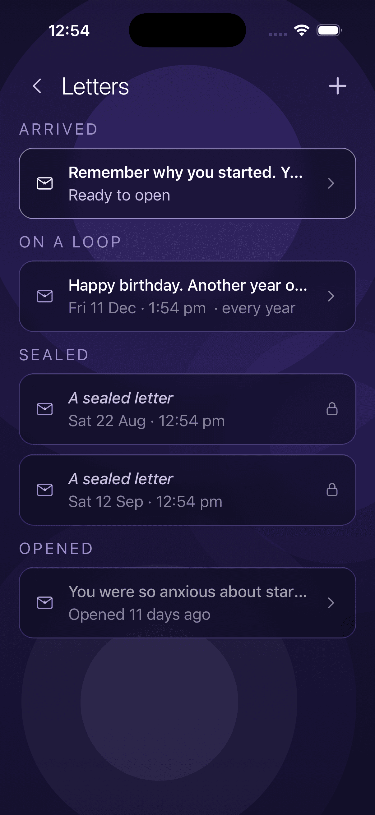 Letters to yourself — sealed notes that arrive when you set them to